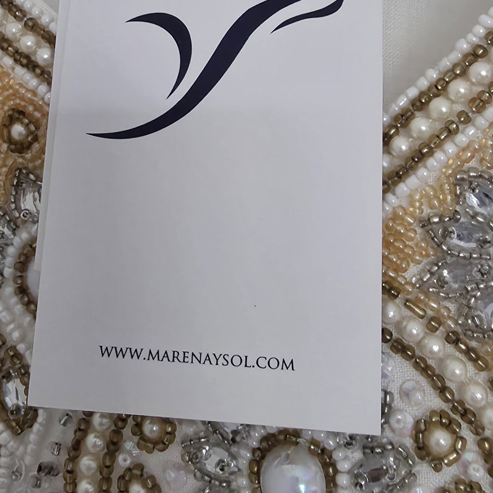NEW Belle Mar Marena Sol White 100 %Linen Tunic Gold Pearl Beaded M - Picture 10 of 11